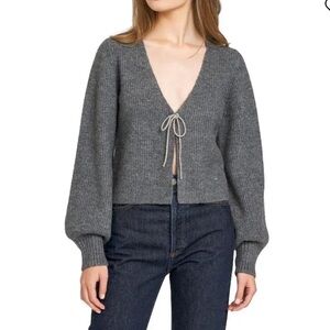 WAYF Lila Crystal Tie Cardigan - Dark Heather